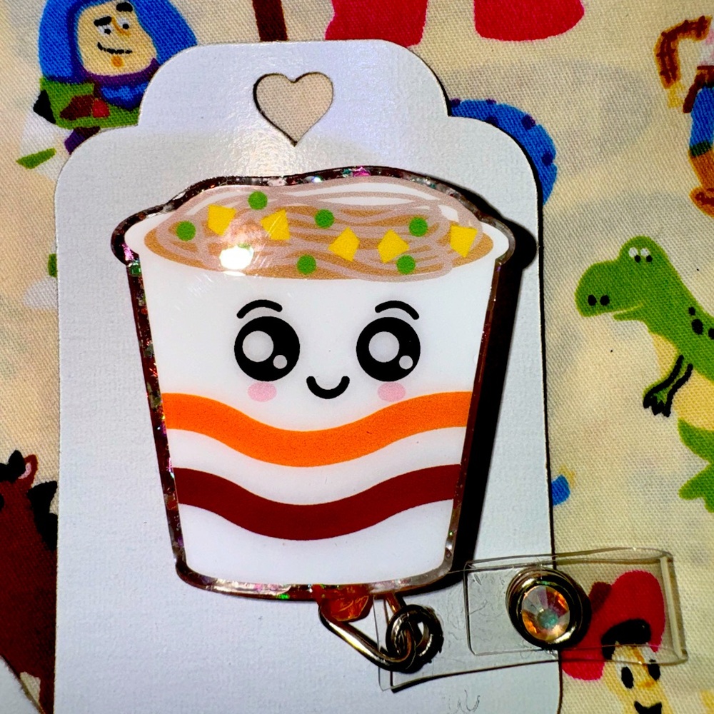 Cup of noodles badge reel
